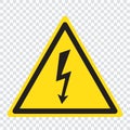 High Voltage Sign. Black arrow isolated in yellow triangle. Warning icon. Royalty Free Stock Photo