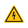 High voltage sign. Black danger icon on yellow triangle symbol. Vector illustration of electricity voltage