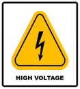 High Voltage Sign. Danger symbol. Black arrow isolated in yellow triangle on white background. Warning icon. Vector Royalty Free Stock Photo