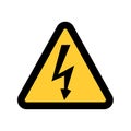 High Voltage Sign. Danger symbol. Black arrow isolated in yellow triangle on white background. Warning icon. Royalty Free Stock Photo