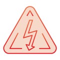 High voltage sign flat icon. Danger electricity red icons in trendy flat style. Triangle hazard symbol with lightning