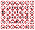 High voltage sign. Round red and white electrical hazard signs. Vector illustration Royalty Free Stock Photo