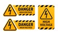 High voltage signs. Danger of electricity. Danger vector symbols isolated on white background Royalty Free Stock Photo