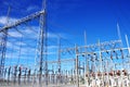 High-voltage substation, blue sky Royalty Free Stock Photo