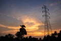 High voltage tower electric pole on twilight sky Royalty Free Stock Photo