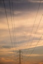 High voltage tower electric pole on twilight sky Royalty Free Stock Photo