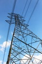 High voltage tower or Electric transmission line with blue sky and white cloud Royalty Free Stock Photo