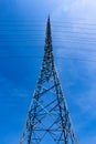 High voltage tower, Electricity post, Electric post on deep blue sky background Royalty Free Stock Photo