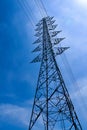 High voltage tower, Electricity post, Electric post on deep blue sky background Royalty Free Stock Photo