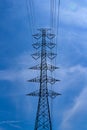 High voltage tower, Electricity post, Electric post, deep blue sky background Royalty Free Stock Photo
