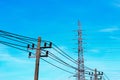 High voltage tower, Electricity post, Electric post, deep blue sky background Royalty Free Stock Photo