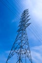 High voltage tower, Electricity post, Electric post, deep blue sky Royalty Free Stock Photo