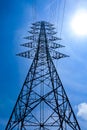 High voltage tower, Electricity post, Electric post, deep blue sky Royalty Free Stock Photo