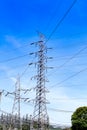 High voltage tower, Electricity post, Electric post, deep blue sky Royalty Free Stock Photo