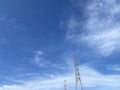 high voltage tower, electricity pylon with blue sky Royalty Free Stock Photo