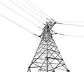 High voltage tower isolated, low angle view. Electric power transmission Royalty Free Stock Photo