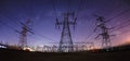 The high voltage tower and the Milky Way at night Royalty Free Stock Photo