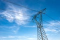 High voltage tower - Power Line against a Blue Sky with Clouds Royalty Free Stock Photo