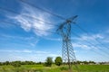 High voltage tower - Power Line in Countryside against a Blue Sky with Clouds Royalty Free Stock Photo