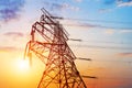 High-voltage tower sky background. Royalty Free Stock Photo