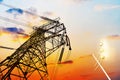 High-voltage tower sky background. Royalty Free Stock Photo
