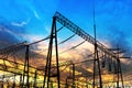 High-voltage tower sky background. Royalty Free Stock Photo