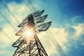 high voltage tower with solar energy Royalty Free Stock Photo