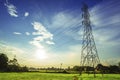 High voltage towers in paddy field