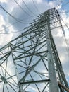 High voltage towers and sun