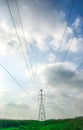 High voltage towers and sun