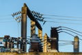 High voltage transformer station. Royalty Free Stock Photo