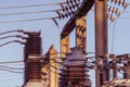 High voltage transformer station. Royalty Free Stock Photo