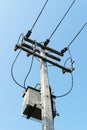 High Voltage Transformers on the pole. Royalty Free Stock Photo