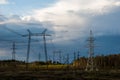 High voltage transmission tower and lines Royalty Free Stock Photo