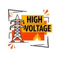 High Voltage Warning Vector Illustration Featuring Power Pylon and Fire Hazard Symbol Royalty Free Stock Photo