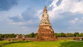 High water at the river in Ayutthaya, Thailand at Wat Chaiwatthanaram during sunset monsoon season Royalty Free Stock Photo