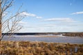 High water on a river or on a lake in sunny spring day Royalty Free Stock Photo