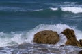 High waves at the south coast of Haifa in the east Mediterranean Sea in Israel. Royalty Free Stock Photo