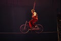 High wire circus act with bike Royalty Free Stock Photo