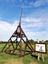 Wooden medieval catapult at a museum
