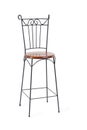 High wrought-iron chair with wooden seat isolated