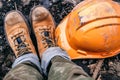 highangle shot of boots and hard hat