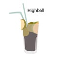 Highball cocktail glass hand drawn vector icon