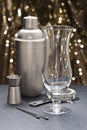 Highball glass with bartender tools Royalty Free Stock Photo