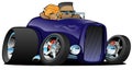 Highboy hot rod deep purple roadster with male driver and cute woman passenger isolated vector illustration Royalty Free Stock Photo