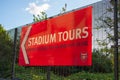 HIGHBURY, LONDON, ENGLAND- 6 May 2021: Stadium tours banner Arsenal Emirates football stadium