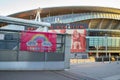 HIGHBURY, LONDON, ENGLAND- 6 May 2021: Thank you NHS and key workers banner at Arsenal Emirates football stadium