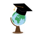 Higher education college university. Globe in cap