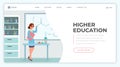 Higher education landing page vector template. College, university website homepage interface idea with flat Royalty Free Stock Photo