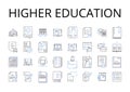 higher education line icons collection. Advanced learning, Further studies, Supplementary training, Enhanced instruction